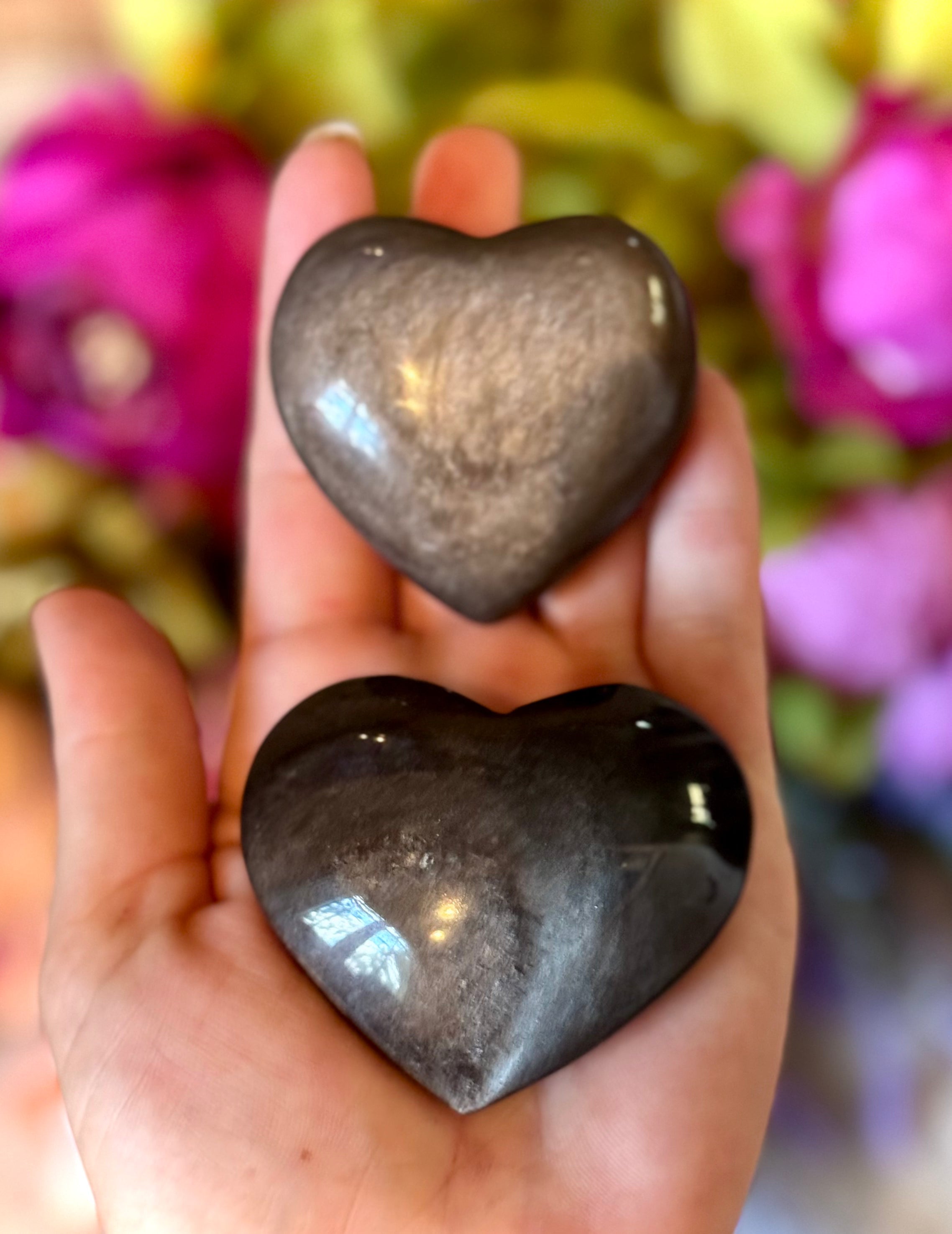 Silver Obsidian Crystal Hearts, Valentines Day Gift