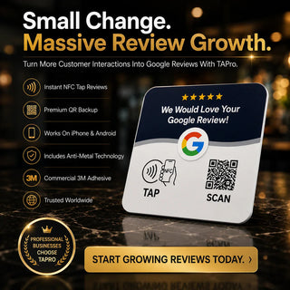 Google Review Sign Plate- NFC + QR Code, Blue 4x4 In
