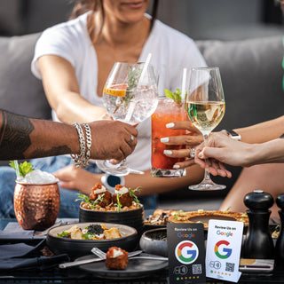 Matte Black Google Review Table Tents (5-Pack) - No Monthly Fees