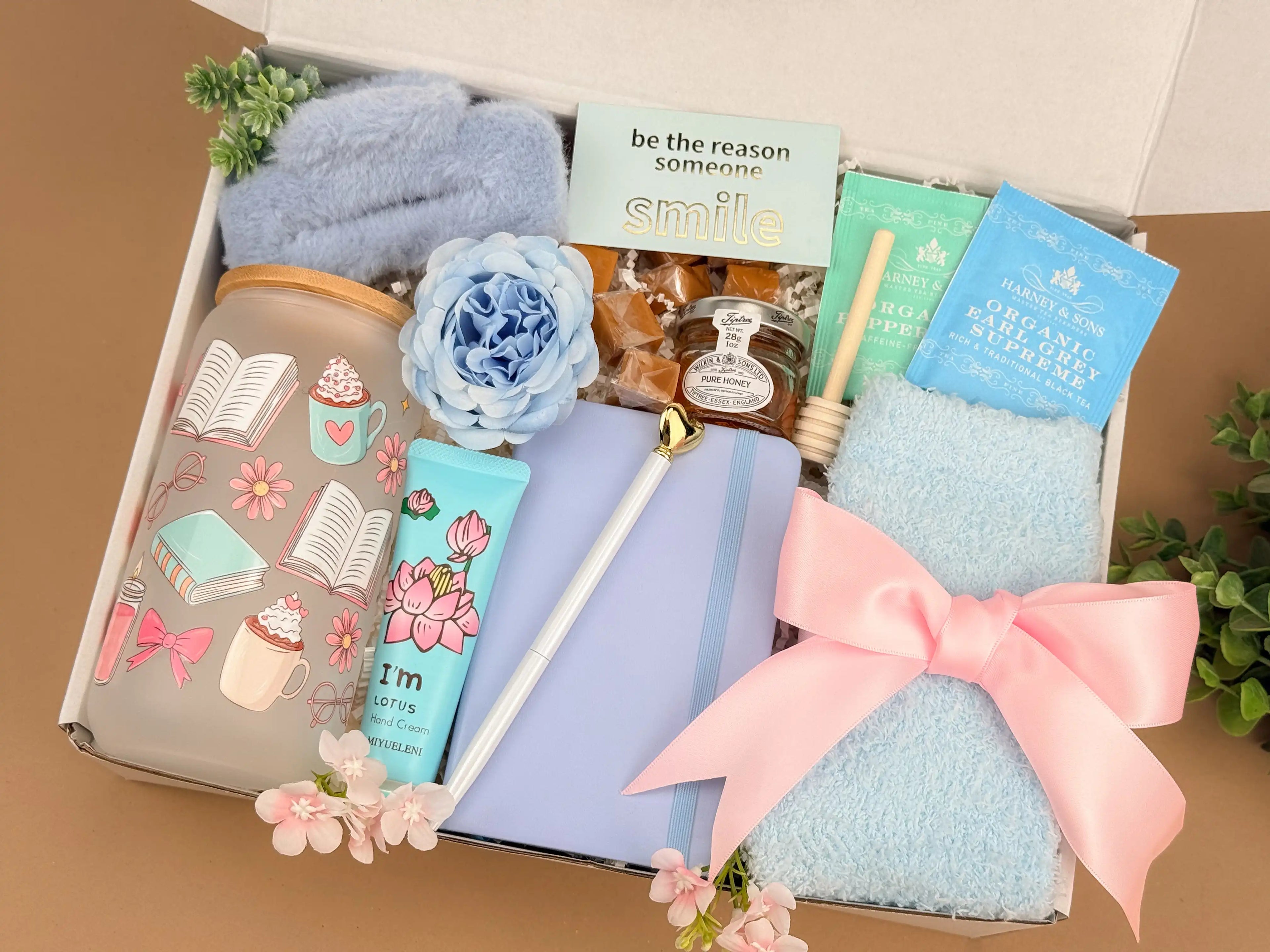 Care Packages for Her – Blue Relaxation Tea & Tumbler Set