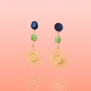 Isela Deep Blue + Green Jade Sun Burst Earrings